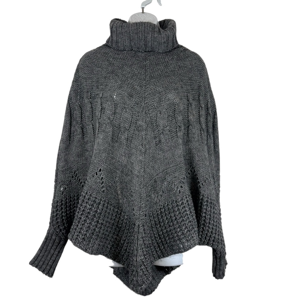 Iperico Made in Italy Grey Turtleneck Knit Poncho Sweater OS Wool Mohair Blend
